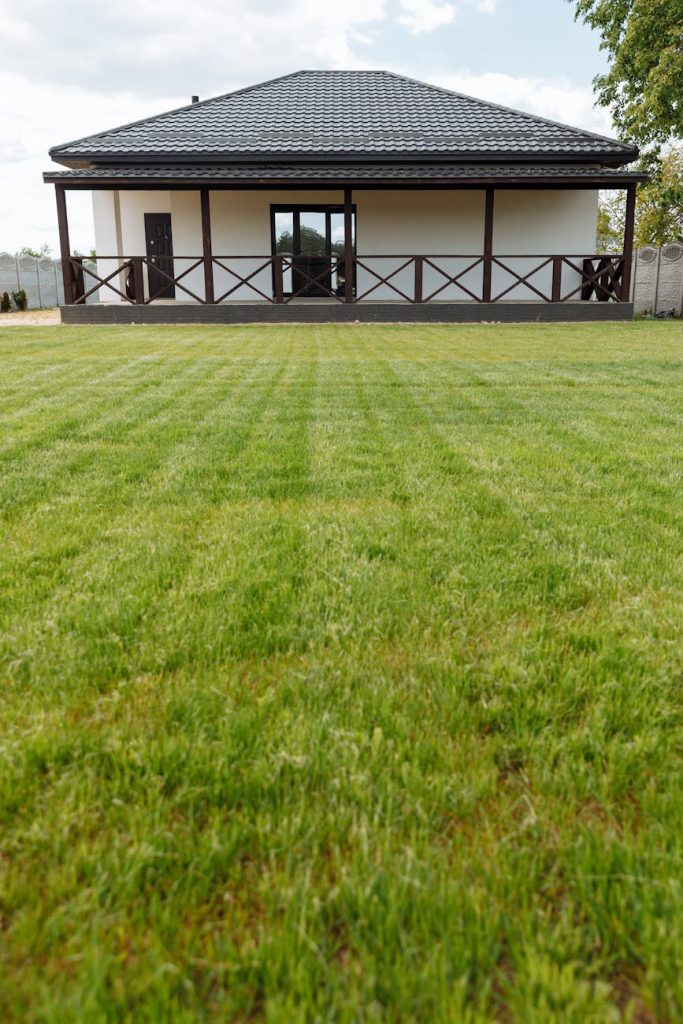 white and black wooden house on green grass field